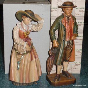10" ANRI WOOD CARVED PAIR SET OLD GROEDNER MAN AND WOMAN SIGNED WITH BOXES RARE!